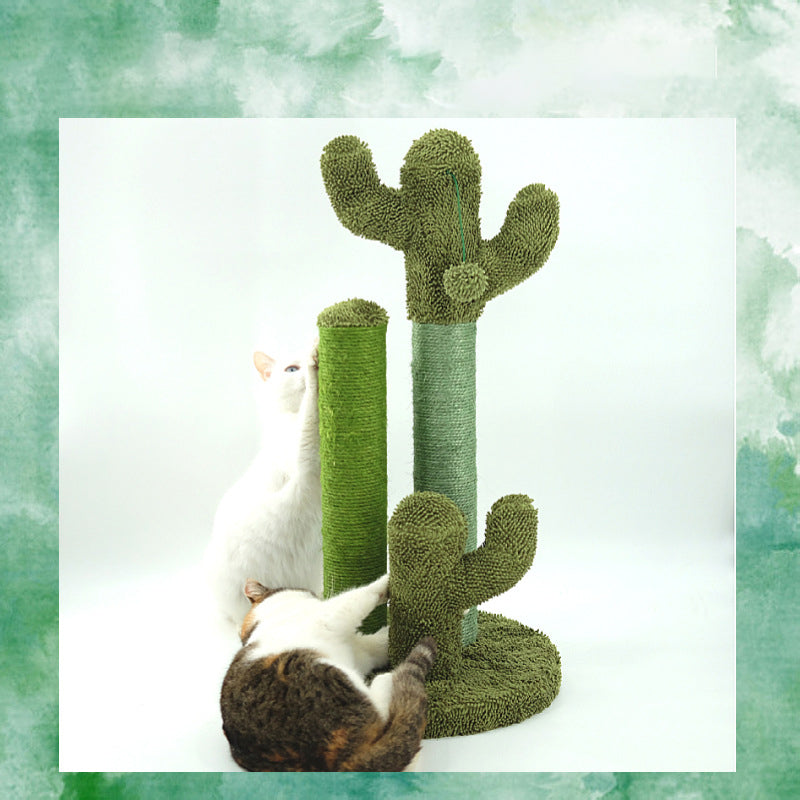 Cat and Kitten Scratching Climbing Cactus Tree Post