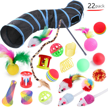 Cat and Kitten 22 Piece Variety Toy Set With Cat Tunnel