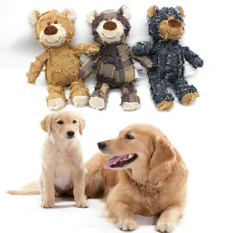 Plush, Patched Squeaking Toy Bear For Dogs