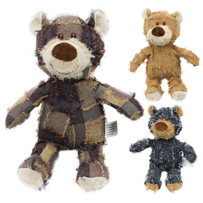 Plush, Patched Squeaking Toy Bear For Dogs