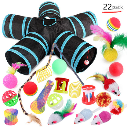 Cat and Kitten 22 Piece Variety Toy Set With Cat Tunnel