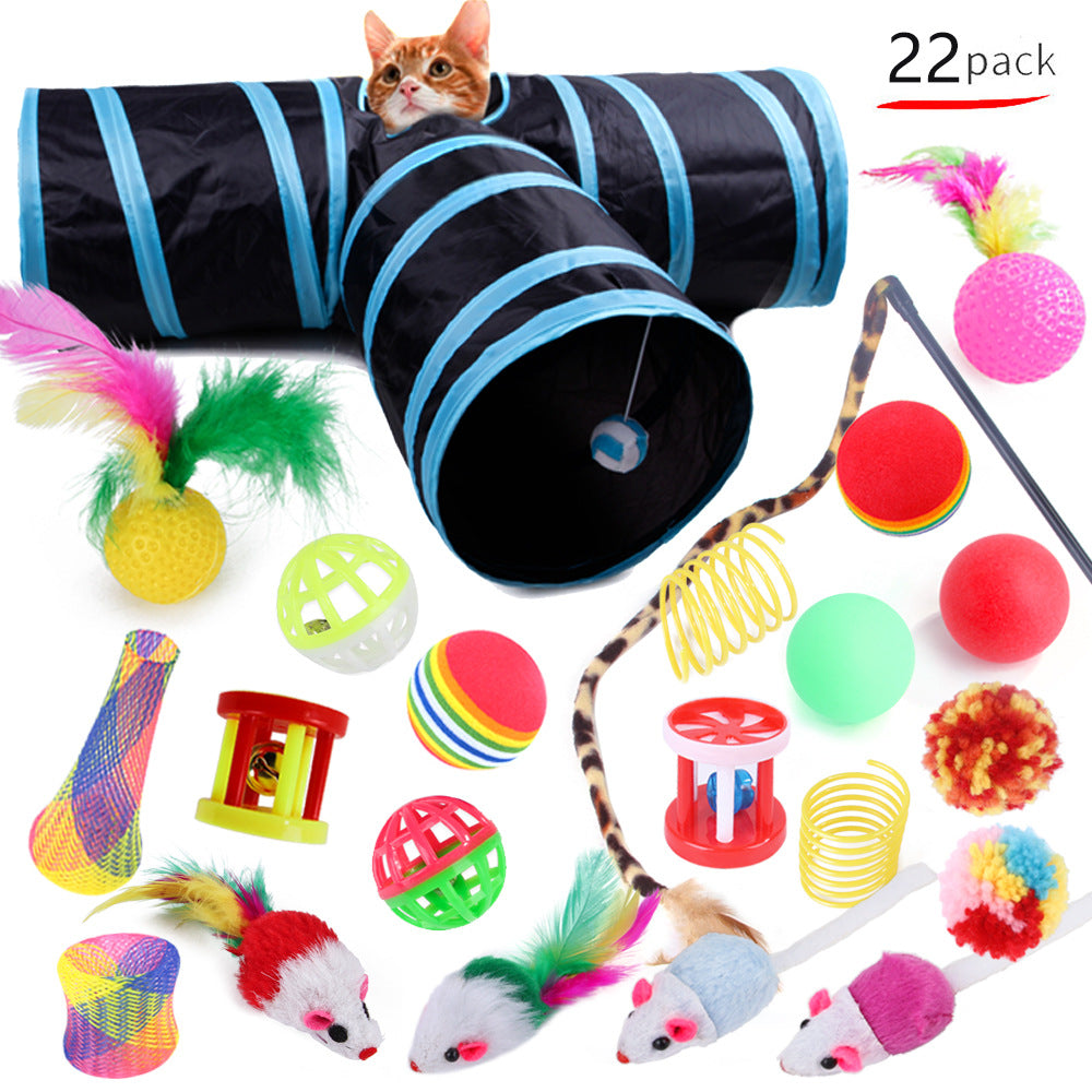 Cat and Kitten 22 Piece Variety Toy Set With Cat Tunnel