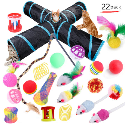 Cat and Kitten 22 Piece Variety Toy Set With Cat Tunnel