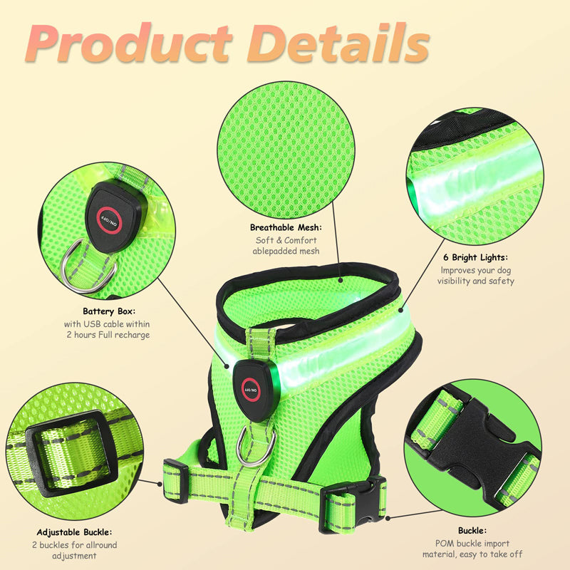 Rechargeable, LED Light-Up Mesh Dog Harness